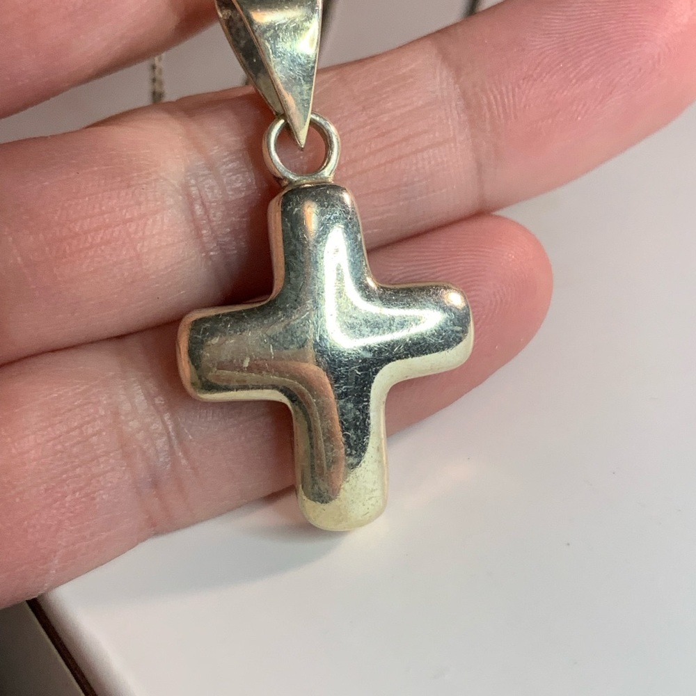 Puffy Silver Cross Pendant Necklace. Both marked 925